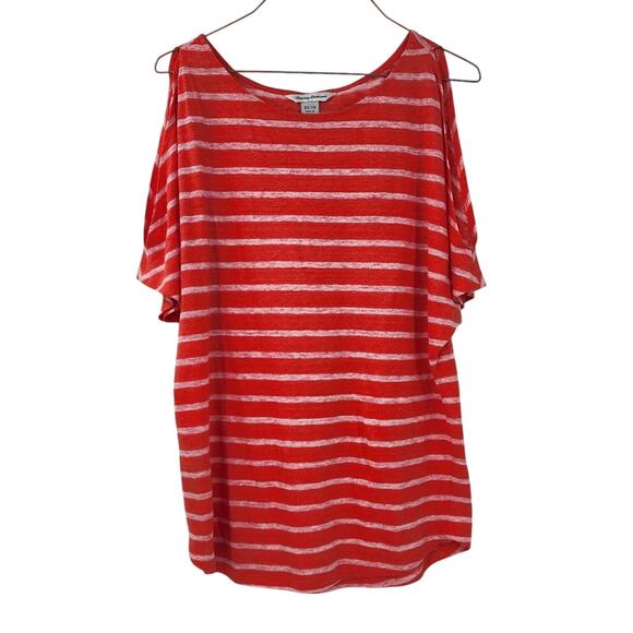 TOMMY BAHAMA Striped 100% Linen Cold Shoulder Blouse Top Womens Extra Small XS - Picture 1 of 4